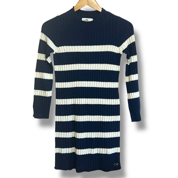 Vineyard Vines Mock Neck Striped Sweater Dress Sz Med Wool Blend Nautical Preppy - Picture 3 of 10